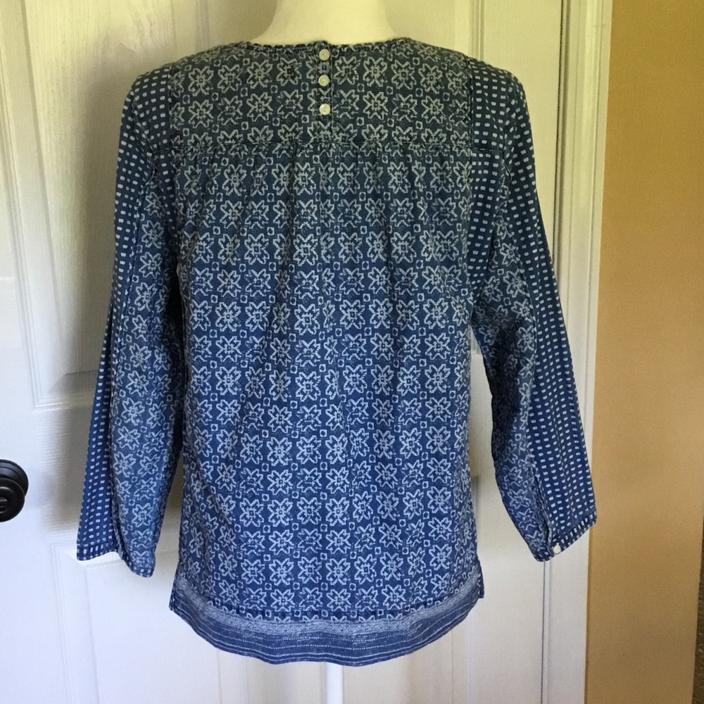J. Crew Blue and White Boho Smock Top  Long-Sleeve Blouse Size 10 - Picture 5 of 9